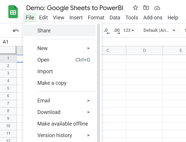 Google sheets- Share: Google Sheets to PowerBI